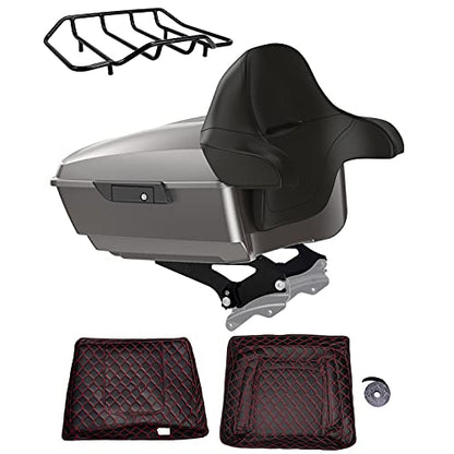 Advanblack US Stock Billet Silver King Tour Trunk Pack, Black Mount Bracket, Top Luggage Rack, Red Trunk Pak Liners Fit for 09-Later Harley Touring, Road Glide, Street Glide Special, Electra Glide - color: Billet Silver
