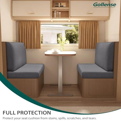 Gollense RV Dinette Cushion Covers Set of 2, Waterproof Stretch Camper Cushion Covers, Sectional Replacement RV Seat Covers for Trailer Couch, Includes 2 Backrest Cover & 2 Bench Cover (Dark Grey) - color: Dark Grey