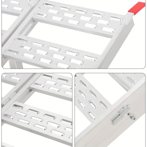 ACEKOOL 76"x 50" Heavy-Duty Aluminum Ramps with Load Straps, 1500 Lbs Tri-Fold Loading Ramps, Universal Stable Loading Ramp for Lawn Mower, ATVs, UTVs, Motorcycles, Silver