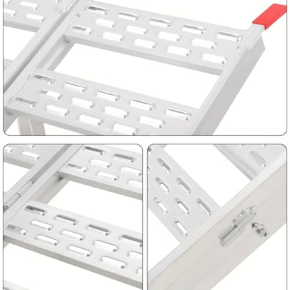 ACEKOOL 76"x 50" Heavy-Duty Aluminum Ramps with Load Straps, 1500 Lbs Tri-Fold Loading Ramps, Universal Stable Loading Ramp for Lawn Mower, ATVs, UTVs, Motorcycles, Silver