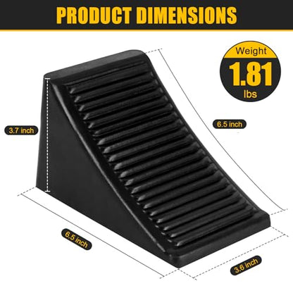 4 Pack Heavy Duty Wheel Chocks, Solid Rubber RV Wheel Chock for Trailers, Black Tire Chocks for Cars, Truck,Travel Trailers, Camper and ATV, 6.5" x 3.6" x 3.7" - color: 4 Pack-Black