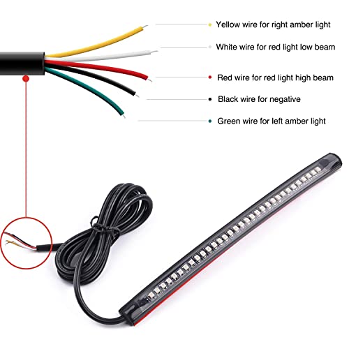 Nilight 32 LED 8’’ Flexible License Plate Light Strip Tail Brake Stop Turn Signal Universal Fit for Harley Motorcycle Bike ATV Car SUV - color: Amber Red