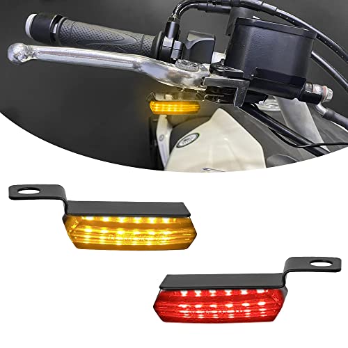 Mini LED Turn Signals Motorcycle Front Sequential Indicators 3 Wire Handlebar Blinkers with Running Lights Universal Compatible with Harley Yamaha Honda Kawasaki(Black with Red/Amber light) - color: Black with Red/Amber light