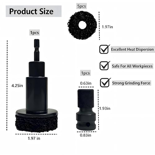 Wheel Hub Cleaning Kit for Power Drill - Includes 1 Adapter and 5 Grinding Pads for Rust Removal on Lug Studs and Brake Rotors