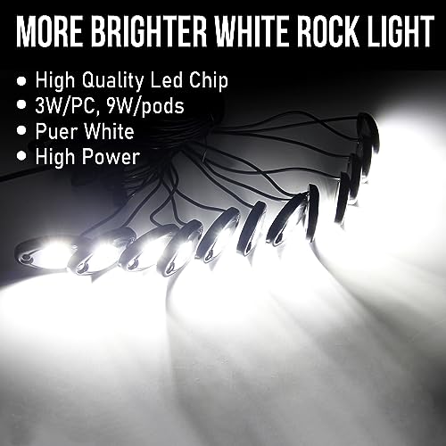 OPP ULITE White LED Rock Lights Kit, 12 Pods Underglow for Jeep Offroad Truck Car ATV SUV Boat Motorcycle Vehicle Under Body Glow Lamp Trail Fender Lighting (12pods Rock W)