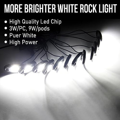 OPP ULITE White LED Rock Lights Kit, 12 Pods Underglow for Jeep Offroad Truck Car ATV SUV Boat Motorcycle Vehicle Under Body Glow Lamp Trail Fender Lighting (12pods Rock W)