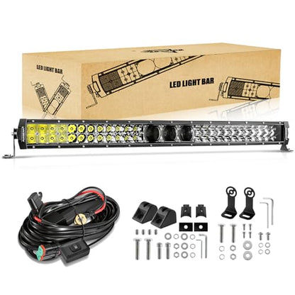 Auxbeam 32 Inch LED Light Bar, P8/270W Chips Dual Row Off Road Lights Flood Spot Combo Driving Work Light, 33000LM Waterproof Offroad Lights with Wiring Harness for SUV ATV UTV Trucks Jeep Pickup - size: 32" 270W