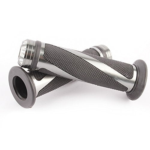 Pair of 7/8" 22mm Motorcycle CNC Aluminum Rubber Gel Hand Grips Handlebar for Sports Bike Chopper Cruiser Bike - color: Titanium with Bar End