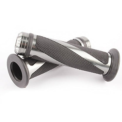 Pair of 7/8" 22mm Motorcycle CNC Aluminum Rubber Gel Hand Grips Handlebar for Sports Bike Chopper Cruiser Bike - color: Titanium with Bar End