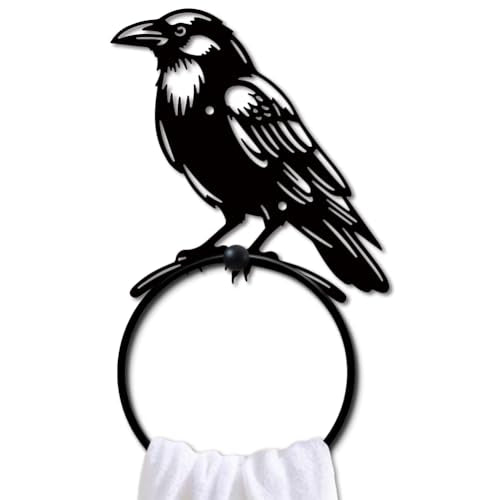 MAYJOYDIY Crow Metal Towel Ring, Bird Branch Black Hand Towel Holder, Nature Animal Raven Silhouette Hanging Ring Wall Mounted Bathroom Accessories for Bathroom Kitchen Home Decoration Gift - color: Crow