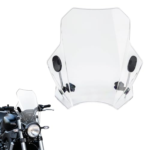 Motorcycle Universal Windshield 16.7” Windscreen Compatible with Yamaha Harley Honda Kawasaki Suzuki BMW Vulcan Cruiser Wind Deflector with 7/8" 1" 1 1/8" Handlebars, Transparent - color: Transparent