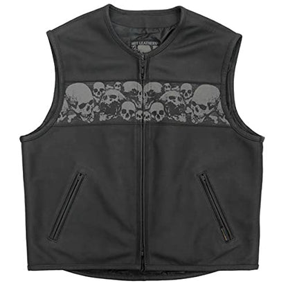 Hot Leathers Men’s Black Premium Matte Leather Ancient Skulls Conceal & Carry Motorcycle Vest - color: Vsm2003-black, size: 3X-Large