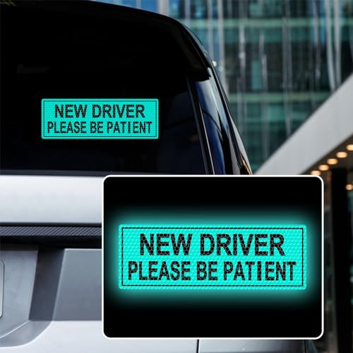 2pcs High Intensity Reflective New Driver Car Sticker Waterproof Student Driver Please Be Patient Decal for Car Window Bumper Reflective Night Safety Warning Decal (Mint Green) - color: Mint Green