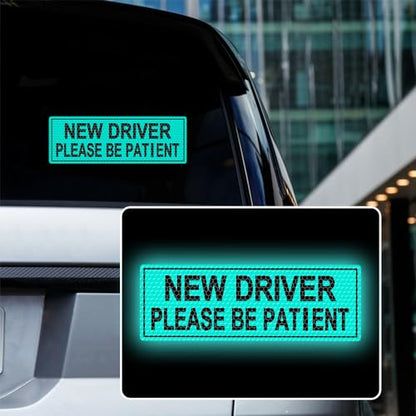 2pcs High Intensity Reflective New Driver Car Sticker Waterproof Student Driver Please Be Patient Decal for Car Window Bumper Reflective Night Safety Warning Decal (Mint Green) - color: Mint Green