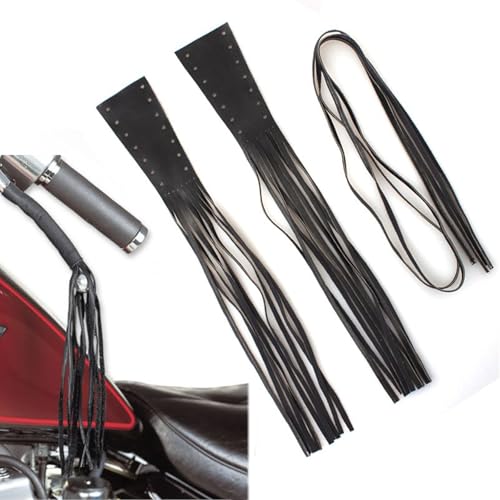 Motorcycle Brake Clutch Covers, Handlebar Tassels Fringe Leather Throttle Grip Covers with Ribbon 2Pcs (Black)