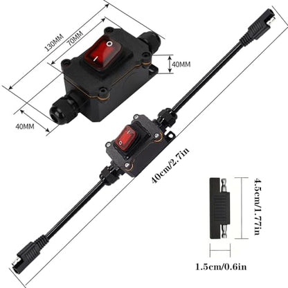 IP65 Waterproof SAE On/Off Rocker Switch with 1ft Cable, 12V/24V 30A Heavy Duty Inline Switch with SAE Male Female Connector for Car Motorcycle ATV Truck Solar Panel Battery Charger