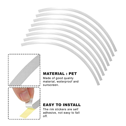 X AUTOHAUX 16pcs Fit 17" Wheel Motorcycle Car Bike Wheel Rim Sticker Strips Reflective Stripe Tape Reflector Silver Tone - color: White