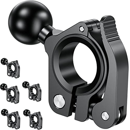 BRCOVAN 5 Pack, Aluminum Alloy Handlebar Clamp Mount Base with 1'' TPU Ball | for Rail 0.5'' 0.87'' 1'' 1.125'' 1.26'' in Diameter, Fit for RAM Mounts B Size 1 Inch Ball Double Socket Arm, Tool-Less - style: R18-Set of 5