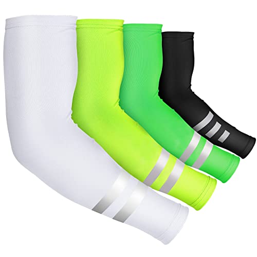 Geyoga 4 Pairs Sun Protection Arm Sleeves for Men Women Reflective UV Protective Arm Cover for Basketball Outdoor Sports - color: Black, White, Green, Yellow