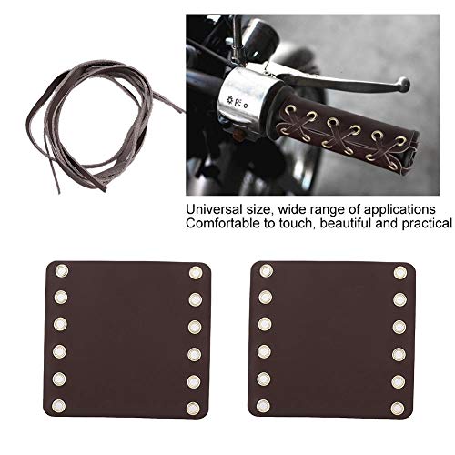 Aramox Motorcycle Handlebar Wraps, 2-Piece Leather Grip Covers with Strap, Brown Heated Grip Pads, Modification Accessories - color: Brown