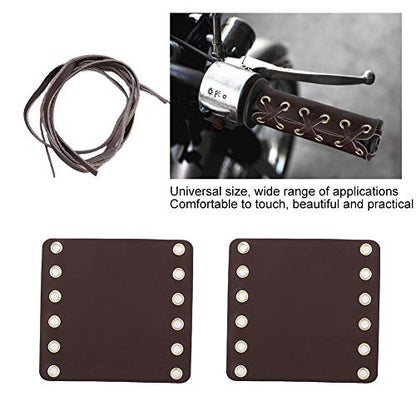 Aramox Motorcycle Handlebar Wraps, 2-Piece Leather Grip Covers with Strap, Brown Heated Grip Pads, Modification Accessories - color: Brown