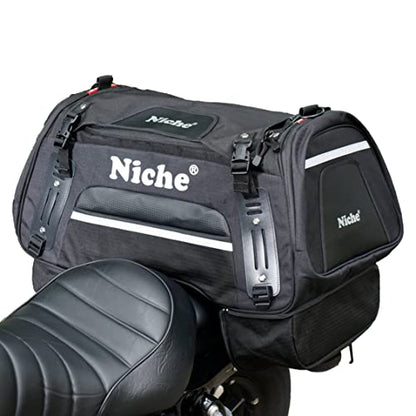 Niche Motorcycle Tail Bag 60L – Waterproof Travel Luggage with High‑Vis Neon Rain Cover & Reflective Trim, Universal Fit for Sport & Touring Bikes (NMO-2211)