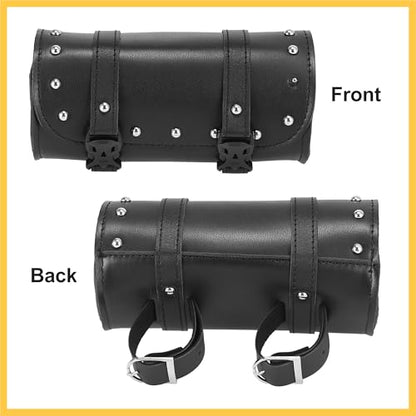 Universal Motorcycle Fork Handlebar Tool Bag Cycling Storage Pouch Bag Waterproof Faux Leather Black Auto Replacement Parts