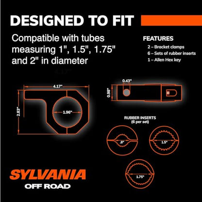 SYLVANIA Universal Bar Mount Bracket Clamp Kit for LED Lights and accesories, Fits Tubes Measuring 1", 1.5", 1.75" & 2" inch Diameter