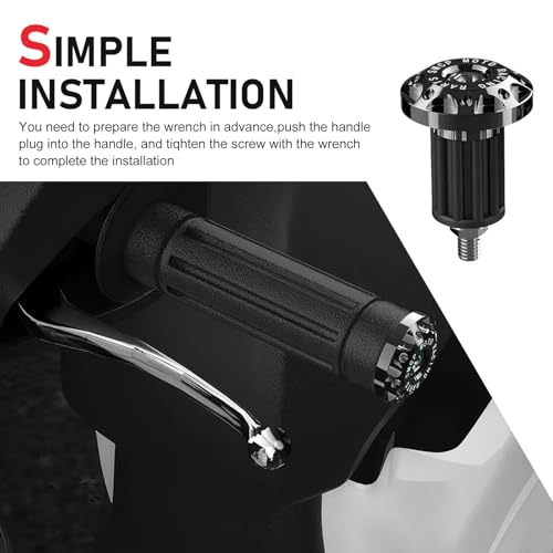 2 PCS Motorcycle Bar End Plug, Metal Rustproof Handlebar Grip End Caps, Personalized Moto Grips Ends Replacement, Universal for Most Dirt Bikes Motorcycle (Black) - color: Black