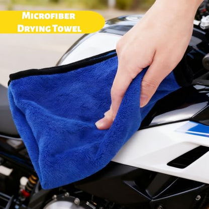 Set of 6 Motorcycle Cleaning Brush Kit, Motorcycle Detailing Wash Kit, Include Easy Reach Brush, Chain, Stiff Tire, Detailing Brush, Wool Wash Mitt, Microfiber Towel for Motorcycle, Bicycle