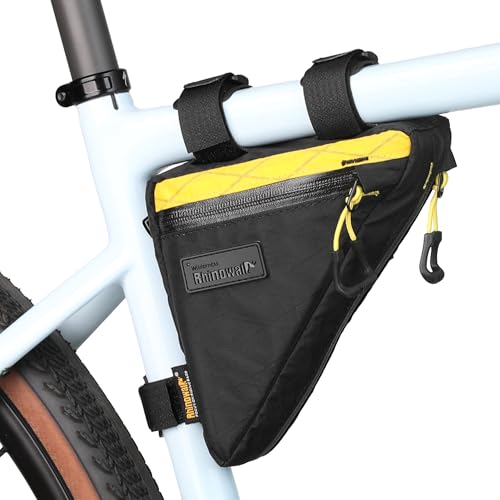 Rhinowalk Bike Frame Triangle Bag, Waterproof Compact Storage Bag with YKK Zippers, Multi-Pocket Design, Doesn’t Rub Legs – 0.9L, Black+Yellow - color: Black+Yellow, 0.9L
