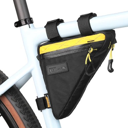 Rhinowalk Bike Frame Triangle Bag, Waterproof Compact Storage Bag with YKK Zippers, Multi-Pocket Design, Doesn’t Rub Legs – 0.9L, Black+Yellow - color: Black+Yellow, 0.9L