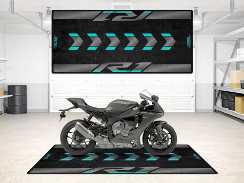 Parking Mat for Yamaha R1 Motorcycle Models Display and Pit Mat, Washable Non-Slip Garage and Showroom Floor Carpet (Yamaha Black, Size 1: 86.6 x 39.4/220 x 100 cm) - color: Yamaha Black, size: Size 1: 86.6 x 39.4 "/ 220 x 100 cm