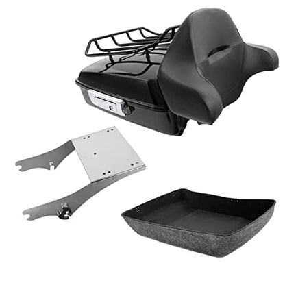 TCMT Chopped Motorcycle Trunk Box Backrest Detachable Mounting Rack Luggage Rack Fit For Harley Touring 1997-2008 Road King Road Street Electra Glide Pack - color: Set C2 Black Latches#Chrome Rack