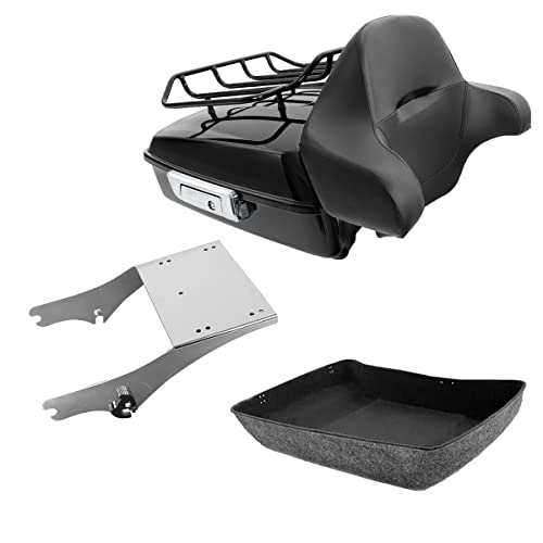 TCMT Chopped Motorcycle Trunk Box Backrest Detachable Mounting Rack Luggage Rack Fit For Harley Touring 1997-2008 Road King Road Street Electra Glide Pack - color: Set C2 Black Latches#Chrome Rack
