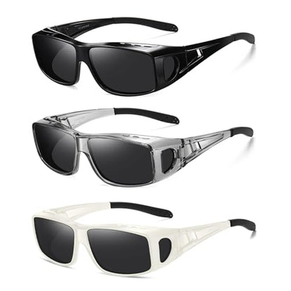 Wzerry Sunglasses Fit Over Glasses Polarized for Men Women, Wrap-Around Glasses UV400 Protection for Driving and Outdoor - color: Black/Grey + Transparent Grey/Grey + White/Grey