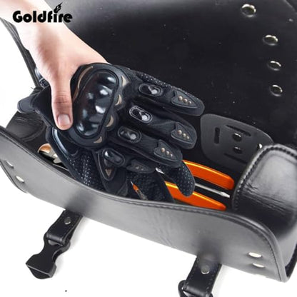 Goldfire Motorcycle Fork Bag PU Leather Handlebar Tool Pouch Sissy Bar Roll Bag with 2 Extra Strength Straps (Black-flag) - color: Black-flag