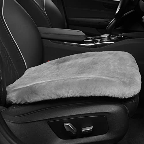 IRIWOOL Genuine Sheepskin Auto Seat Pad, Australian Soft Wool Seat Cover Breathable and Sweat-Wicking Comfort Warm Universal Fit,19.2 inch x19.2 inch (Front seat Cushion 2pcs, Gray) - color: Gray, size: 2 Count (Pack of 1)