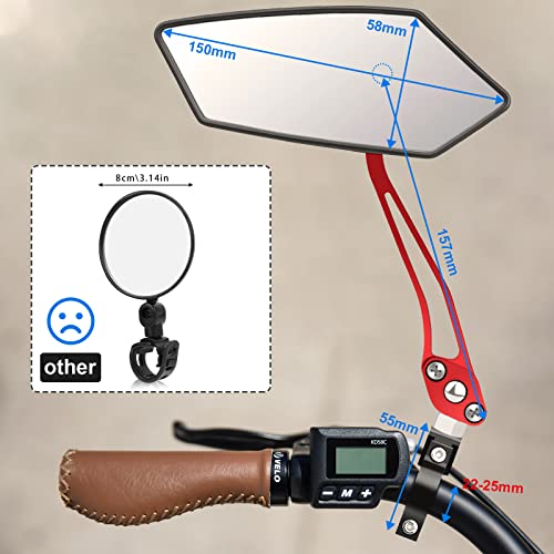Diyife Bike Mirror 2 PCS, [New Version] HD Wide Angle Large Handlebar Rearview Mirror, Blast-Resistant 360°Adjustable Bicycle Rear View Mirrors Accessories for Mountain Road Bike Moto（Red） - size: 2 PCS-Red