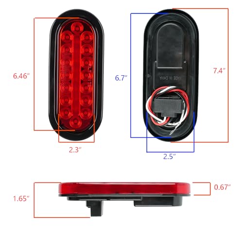 fouwick LED Trailer Lights Kit, 12V Submersible Tail Marker Lights Wiring Lamp Harness for Boat Car Truck RV Utility Snowmobile Turn Signal License Plate Stop Reverse, 6 Inch Oval Red 24LED - color: 6 inch Oval Red 24LED