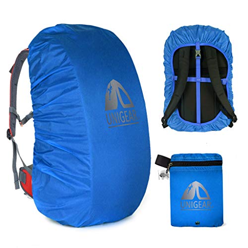 Unigear Backpack Rain Cover Waterproof Rating 5000mm Ultraportable and Durable with 2 Anti-Slip Buckle Strap, Integrated Carry Pouch Design (Blue, Large) - color: Blue, size: Large