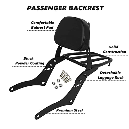 Worldmotop Motorcycle Sissy Bar Backrest Rear Passenger Seat for Honda CMX 500 Rebel CMX 300 CMX500 2017-2022 Detachable Backrest Pad (A)