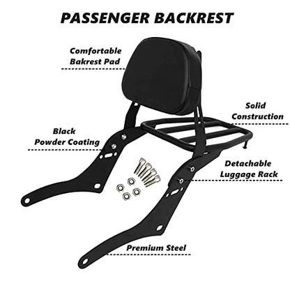 Worldmotop Motorcycle Sissy Bar Backrest Rear Passenger Seat for Honda CMX 500 Rebel CMX 300 CMX500 2017-2022 Detachable Backrest Pad (A)