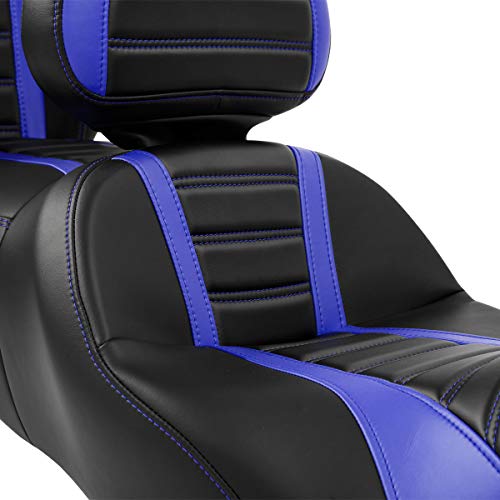 C.C. RIDER Driver Passenger Seat with Rider Backrest and King Tour Trunk Backrest Pad fit for Harley Touring Road King Street Glide Road Glide Electra Glide 2014-2023 - color: 02# Blue (Seat With Backrests)