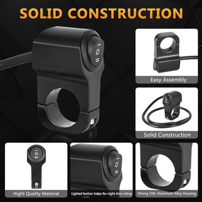 Wai Danie 22mm 7/8in Aluminum Alloy Motorcycle Handlebar Headlight Switch Three-Position Waterproof Switch 12V Fog Spotlight Retro Switch for Motorcycle Bike ATV UTV Scooters - size: Black(1Pcs)