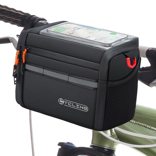 Insulated Bike Handlebar Bag, 4L Capacity Storage Pouch with 7.5" Bike Phone Bag Holder Sensitive Touch Screen Tube Bicycle Bag with Shoulder Strap for Outdoor Trip