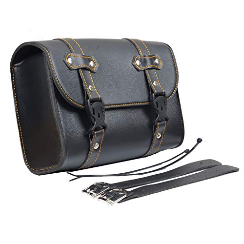 Goldfire Motorcycle Fork Bag Handlebar Tool Pouch Sissy Bar Roll Bags with 2 Extra Strength Straps PU Leather Organizers (Black-yellow Line) - color: Black-yellow line