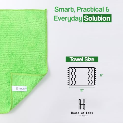 Microfiber Cleaning Cloth 12 Pack, 12x12 Inch Lint Free Streak Free Towels, Ultra Absorbent Cleaning Rags for Cars, Auto Detailing, Kitchen & Windows (12, Green) - color: Green