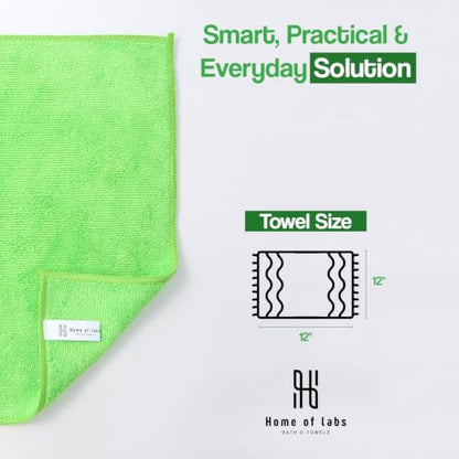 Microfiber Cleaning Cloth 12 Pack, 12x12 Inch Lint Free Streak Free Towels, Ultra Absorbent Cleaning Rags for Cars, Auto Detailing, Kitchen & Windows (12, Green) - color: Green