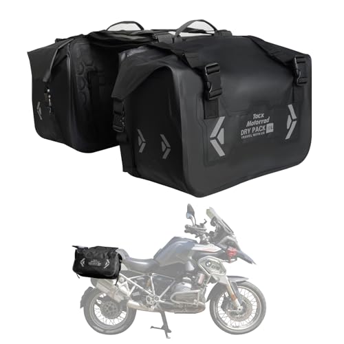 Motorcycle Saddle Bags Tail Bag, 60L(30L*2) Roll-top Waterproof Motor Detachable Side Trunk Bag, Motor Panniers Luggage Bag for Motorcy - color: 30L-Black